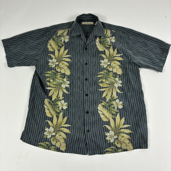 Tommy Bahama Other - Tommy Bahama Shirt Mens L Blue Floral Stripe Hawaiian Short Sleeve Button Front